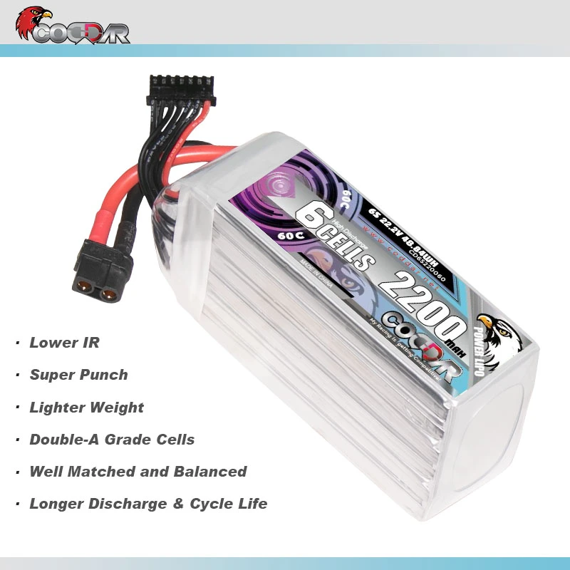 鹰氪CODDAR 2200mAh 6S 22.2V 60C 航模遥控四轴固定翼RC车船电池