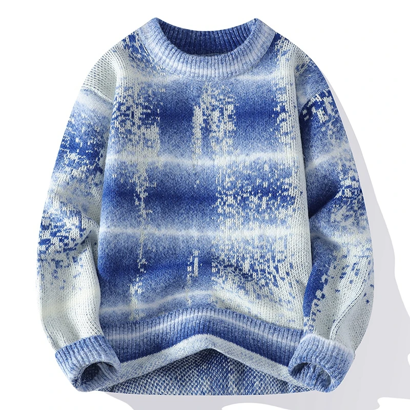 青少年渐变色圆领内搭2024新款秋冬季高级感宽松轻熟风扎染线衣服