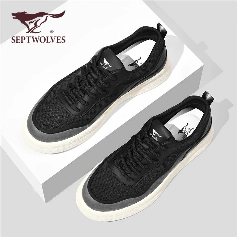 七匹狼休闲黑色板鞋男夏季新款潮流男士鞋子高级感百搭透气网面鞋