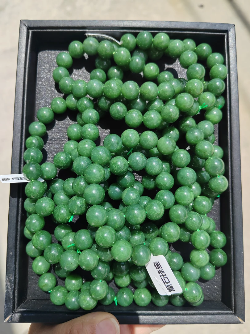 【金姐珠宝】俄老料碧玉脂粉阳绿满色约12mm单圈手串（多样性发一）