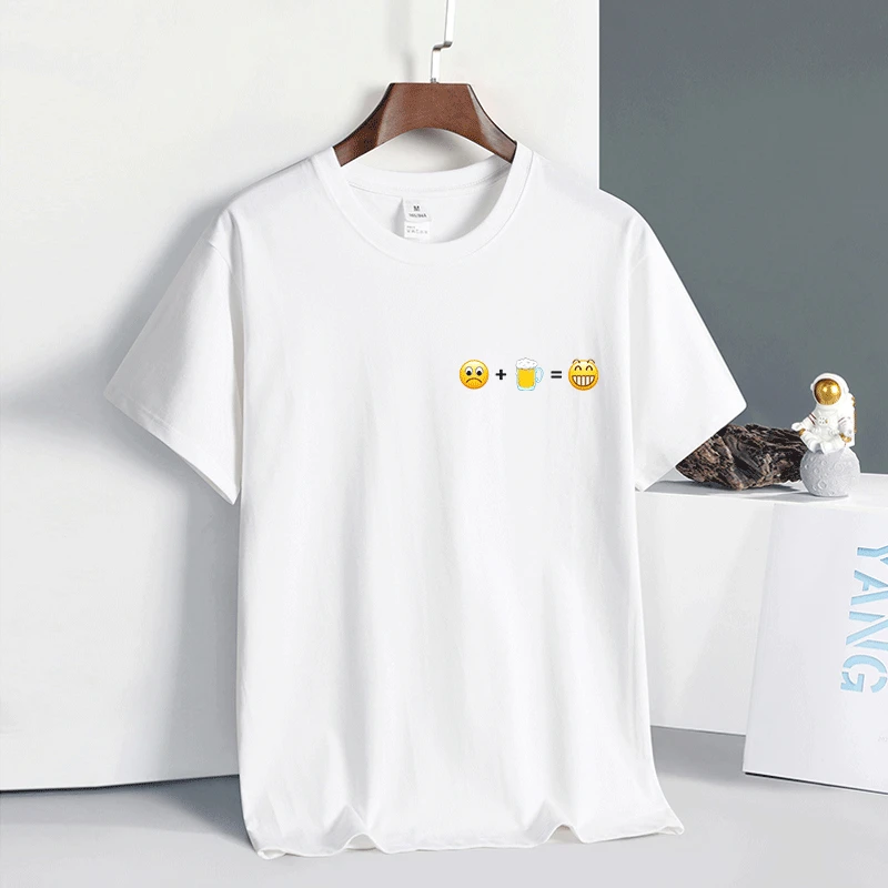 夏季潮流短袖T恤男女不开心+喝酒=开心个性搞笑印花纯棉体恤半袖