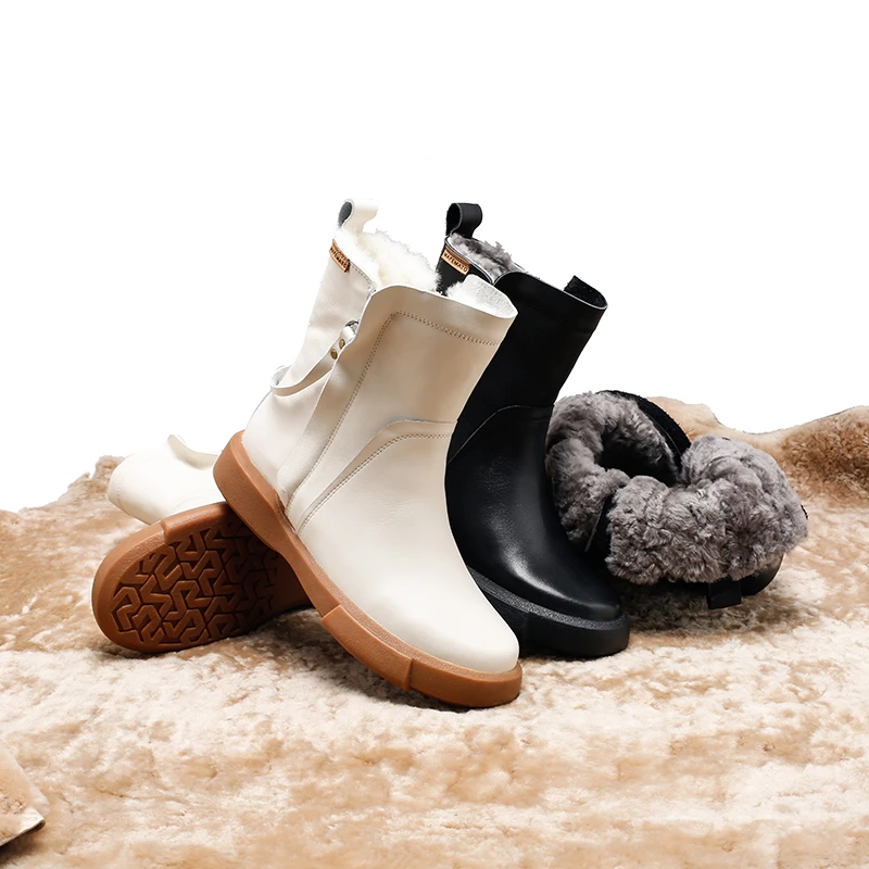 羊皮毛一体8021-131牛皮女靴冬季保暖加厚大棉白色靴羊羔毛雪地靴