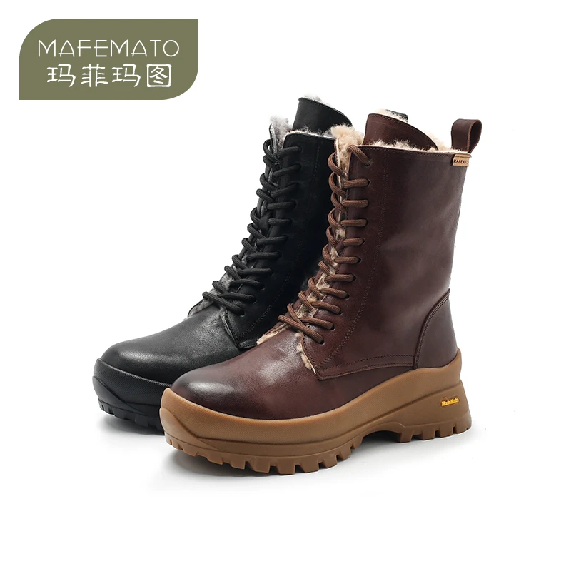 羊皮毛一体39132-1秋冬大棉马丁靴羊羔毛保暖厚底防滑雪地靴短靴