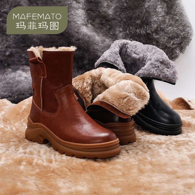 羊皮毛一体雪地靴39737-43秋冬保暖羊羔毛短筒靴马丁靴女短靴女