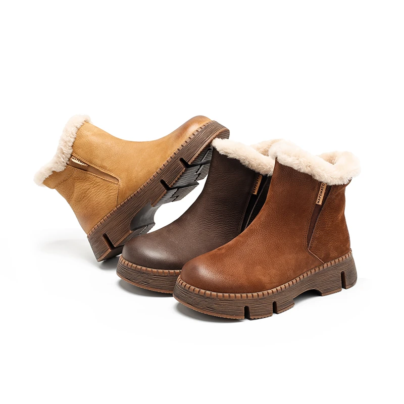 羊皮毛一体棉鞋2316-6秋冬保暖羊羔毛短筒雪地靴女马丁靴厚底短靴