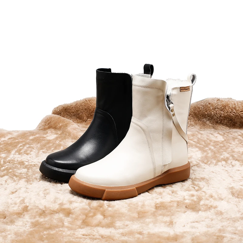 羊皮毛一体8021-131牛皮女靴冬季保暖加厚大棉白色靴羊羔毛雪地靴