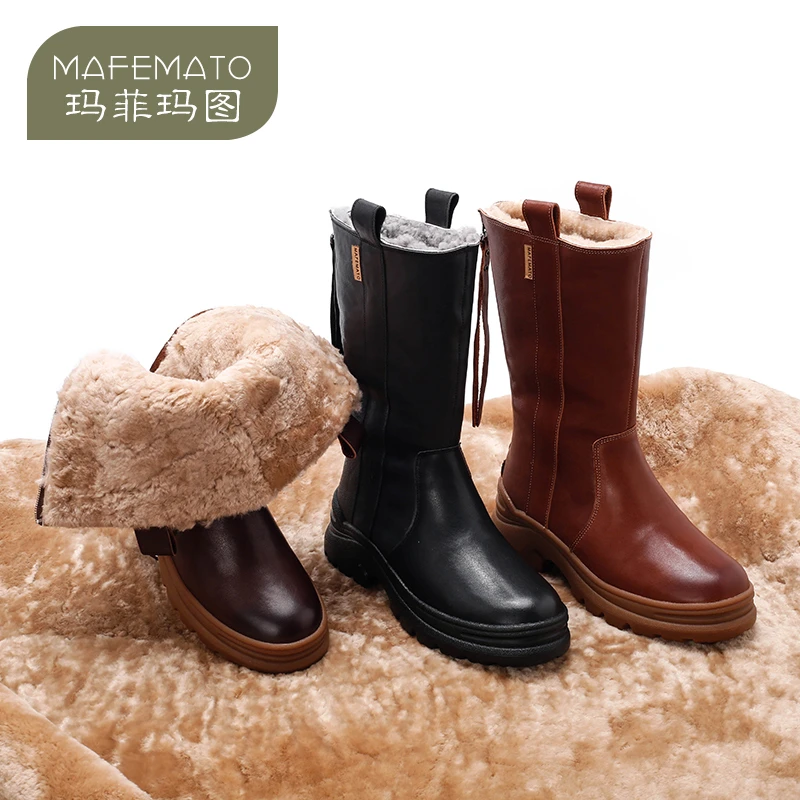 羊皮毛一体大棉靴39737-39保暖羊羔毛雪地靴女靴马丁靴厚底中筒靴