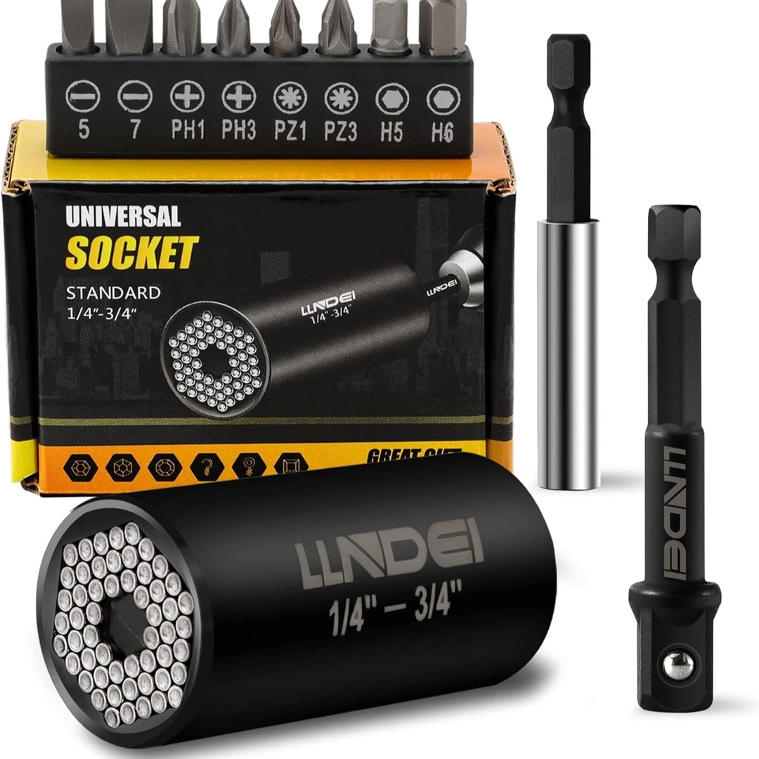 11件通用套筒扳手螺丝刀钻头套装快速释放适配器万用套筒公制7-19