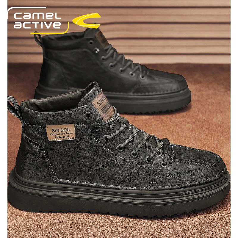 骆驼动感高帮马丁靴男款增高黑色中帮短靴英伦风机车骑士秋冬季一