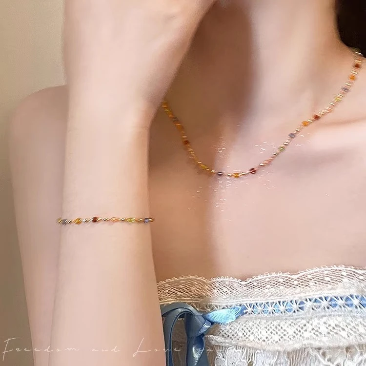 铜合成锆石项链 1111福利款9.9两条、项链+手链 原创小众彩色轻奢2