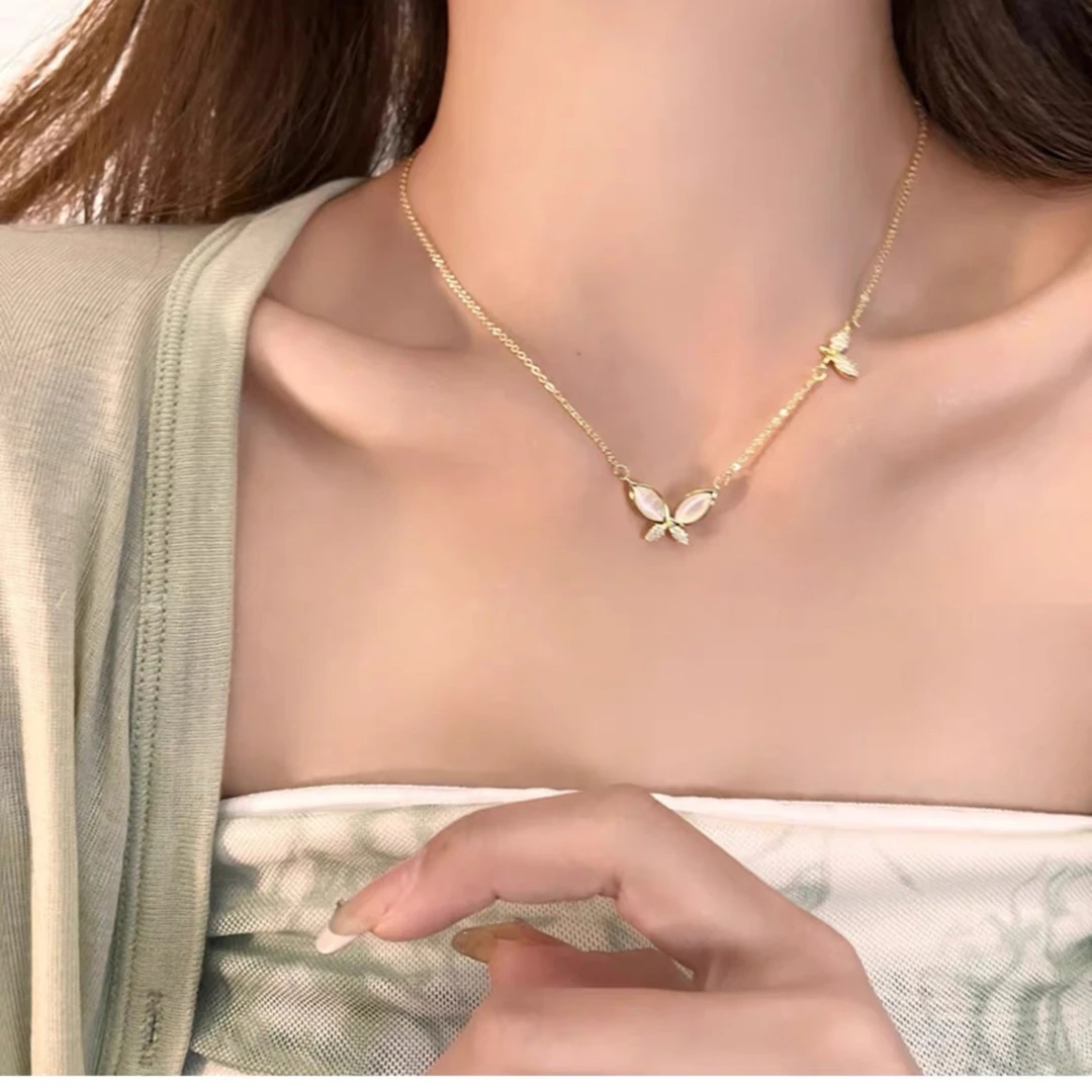 铜项链 9107蝴蝶项链女轻奢小众设计感锁骨ins颈链冷淡风简约气质