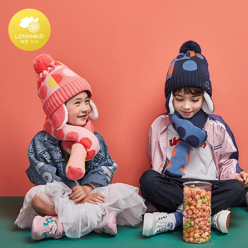 Lemonkid/柠檬宝宝圆圈时尚护耳帽 男女童秋冬季针织保暖儿童帽