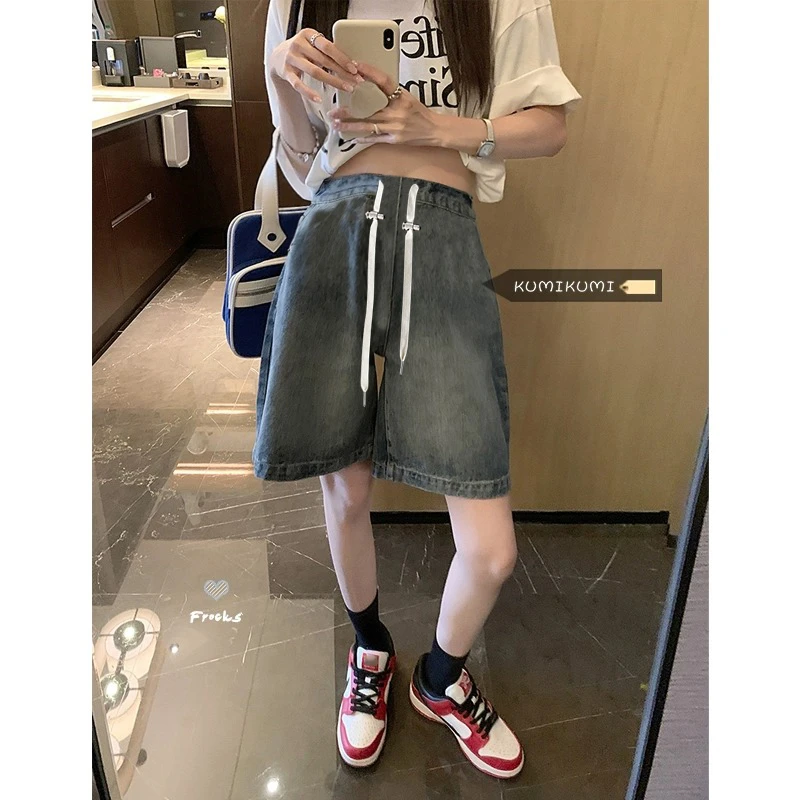 【晴晴】孕妇短裤夏季薄款外穿小个子阔腿裤大码显瘦直筒牛仔五分裤