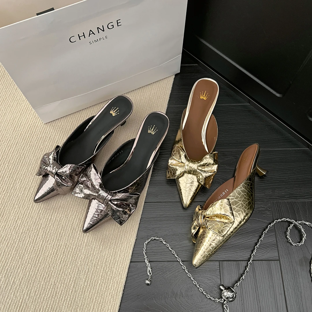 【微时尚】春夏法式时尚百搭压纹牛皮气质女士夏季外穿凉拖鞋ZT010