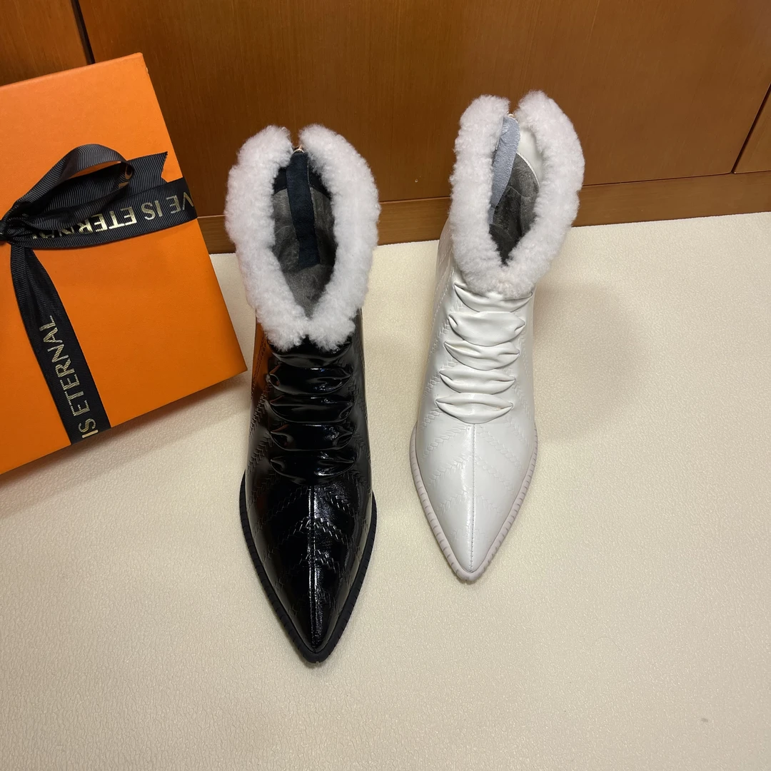 23秋冬季牛皮时装靴网红瘦瘦靴保暖百搭女鞋6cm—3997