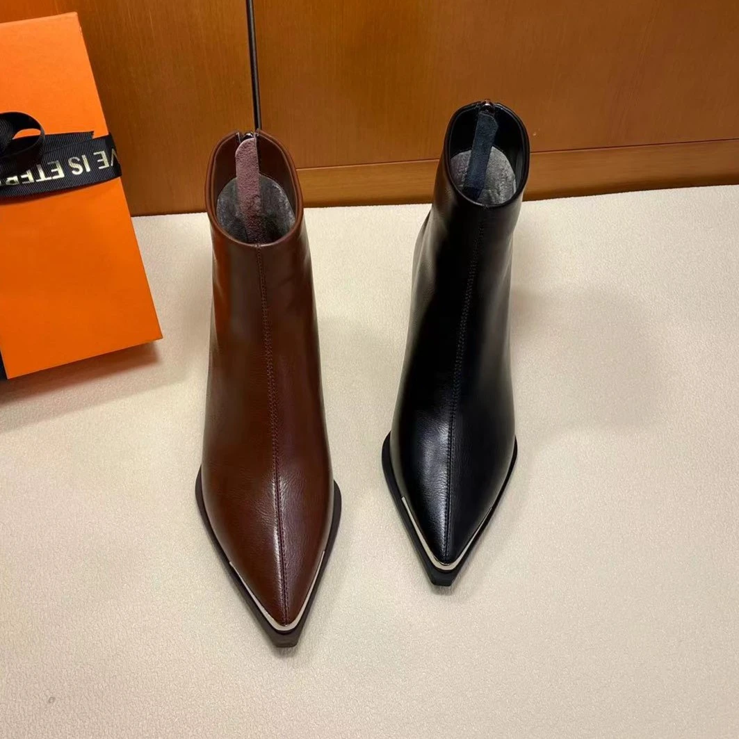 微时尚季牛皮时装靴百搭拼接撞色瘦瘦靴保暖女鞋4.5cm—4005