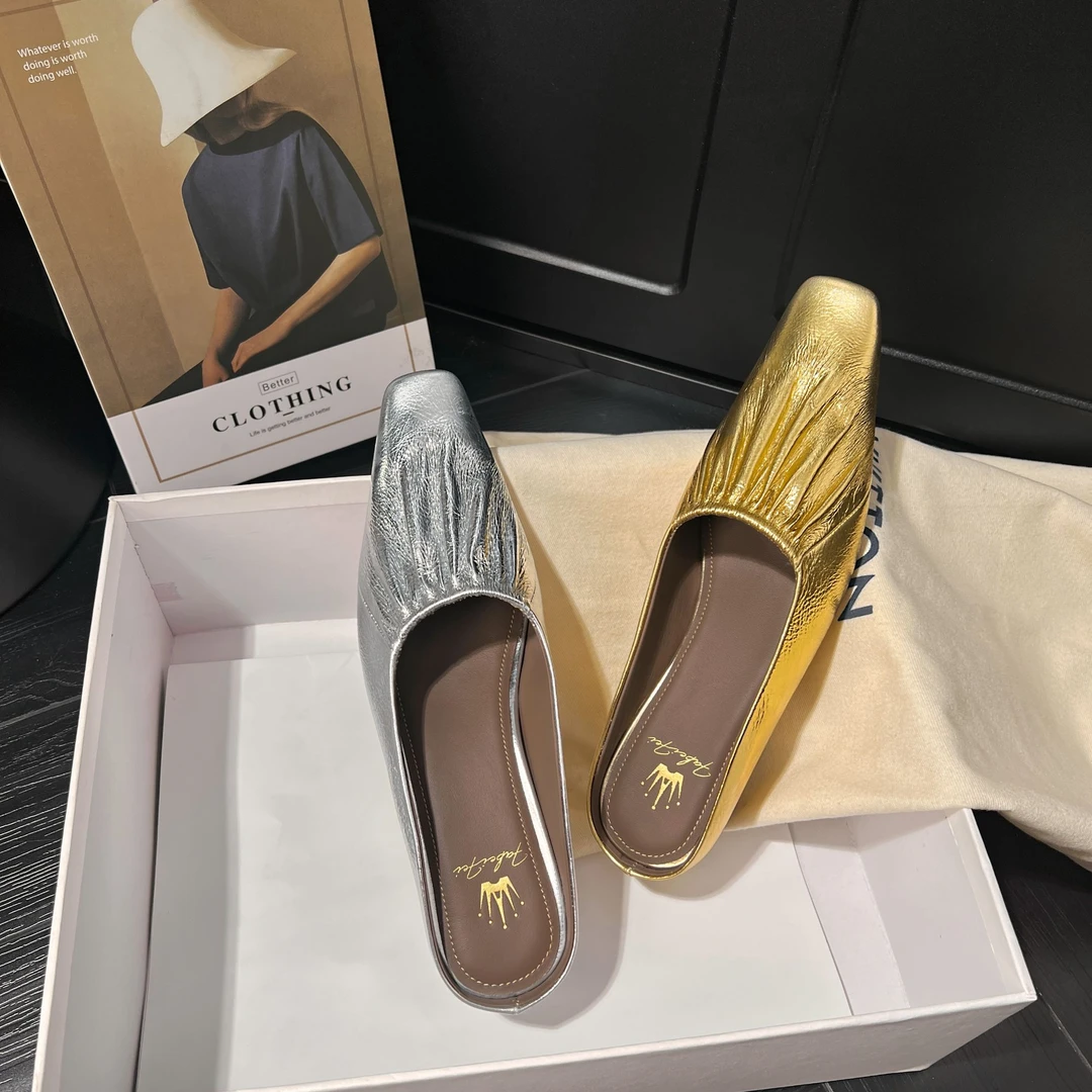 【微时尚】尖头法式时尚优雅气质百搭手工中跟女士平头凉拖鞋ZT037