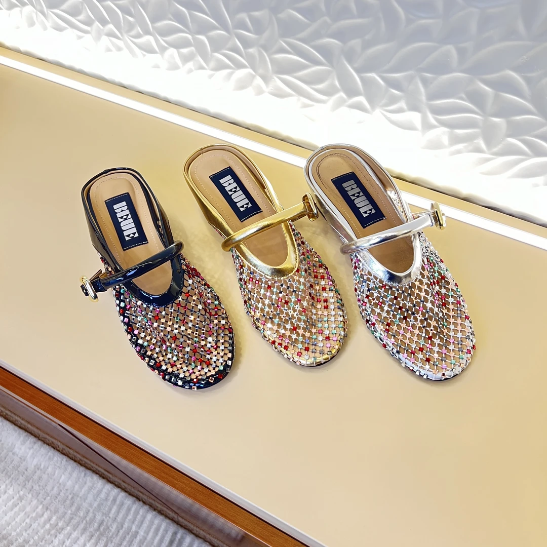 新款时尚夏季百搭软底气质网状水钻透气包头拖鞋4287