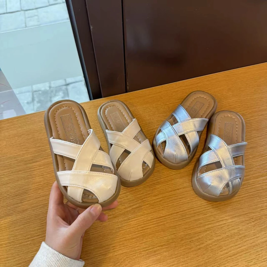 【现货】女童拖鞋2025夏季新款休闲百搭软底编织防滑包头韩版拖鞋