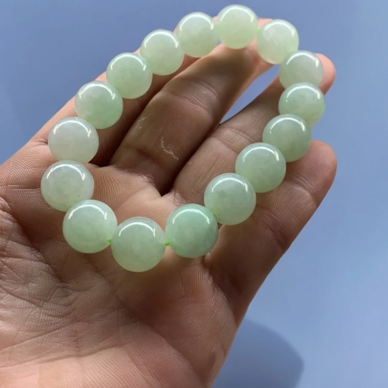 天然缅甸翡翠卡13睛底手串糯冰种睛绿手串男款睛水大卡手串睛水冰
