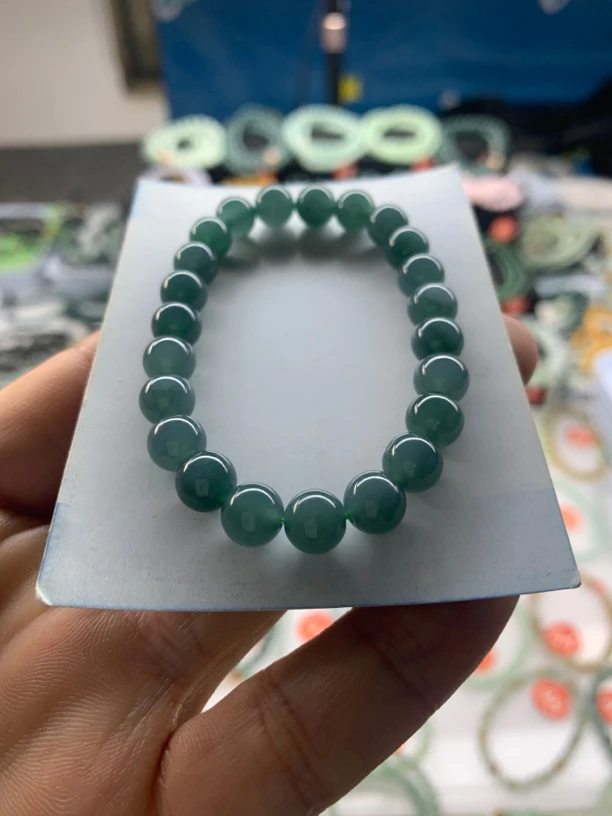 天然翡翠A货7MM卡蓝水手串幽灵深蓝色美女手串老蓝水手串蓝色手串