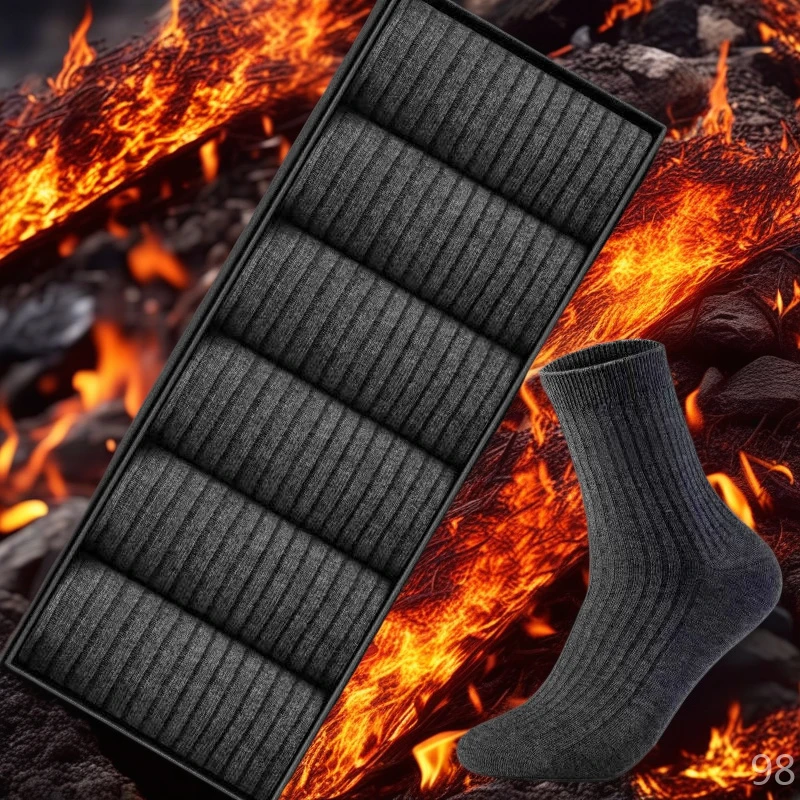 袜子男袜子纯棉全棉防臭中筒袜秋冬吸汗商务黑色男士厚长袜