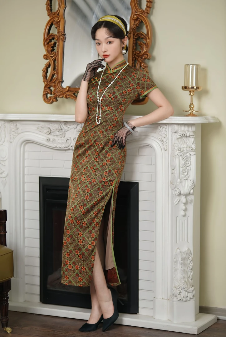 旗袍 长款 双层 （衣长约125cm）如花美眷C038