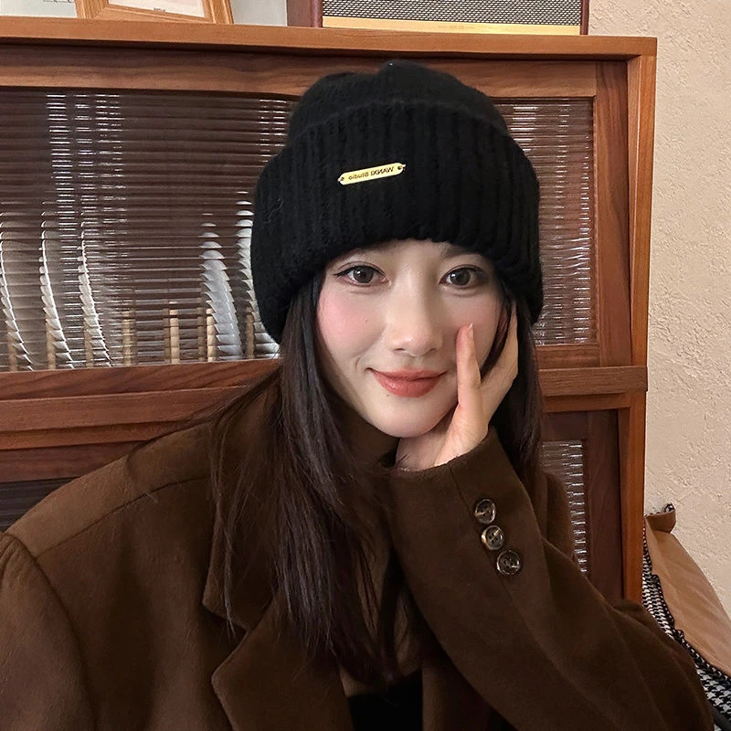 毛线帽女秋冬季韩版百搭显脸小针织帽网红日系大头围保暖护耳帽子