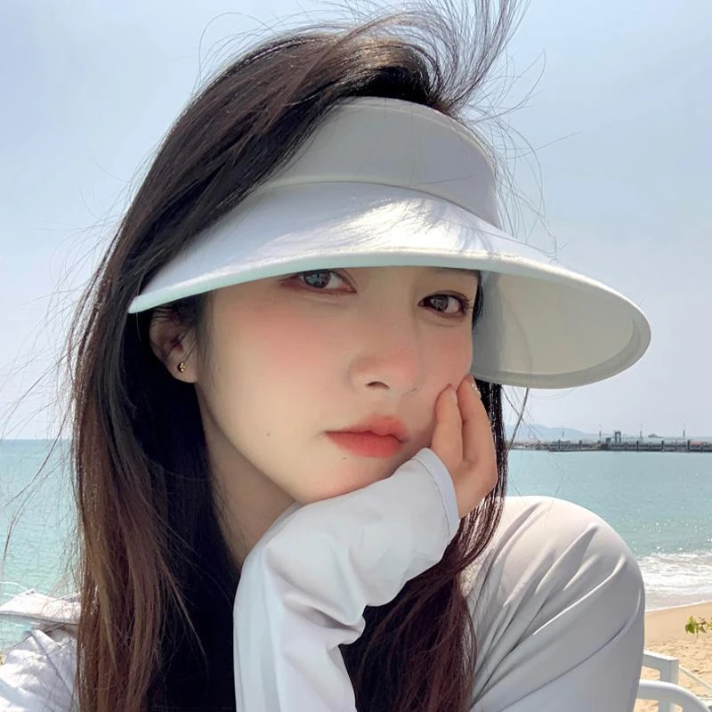 遮阳帽女骑行防晒帽子夏户外遮脸无顶太阳帽新款冰丝宽檐空顶帽