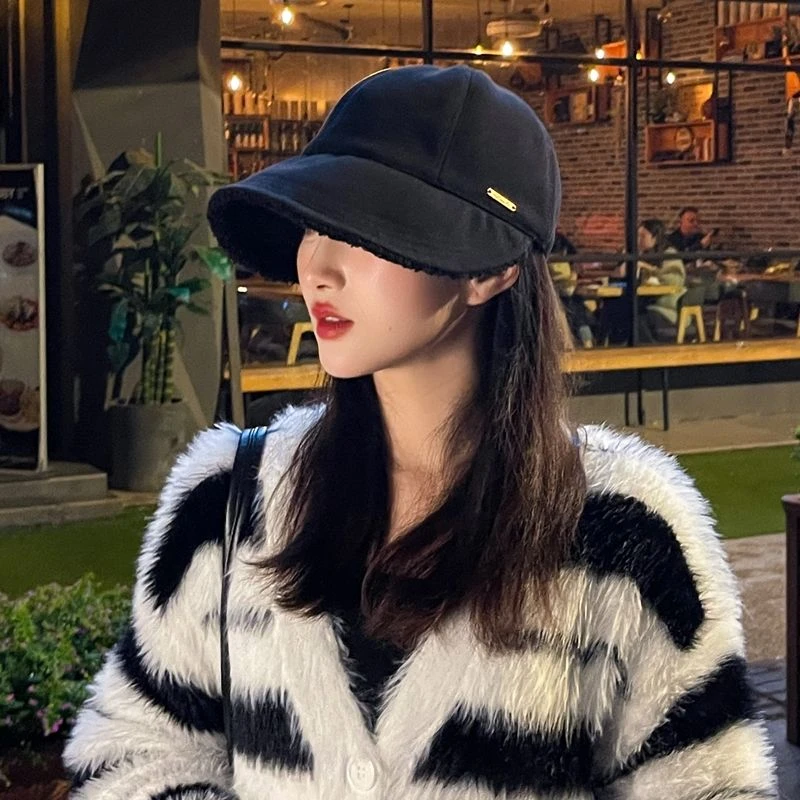 冬季新款加绒鸭舌渔夫帽女潮韩版休闲百搭出游保暖盆帽显脸小秋冬