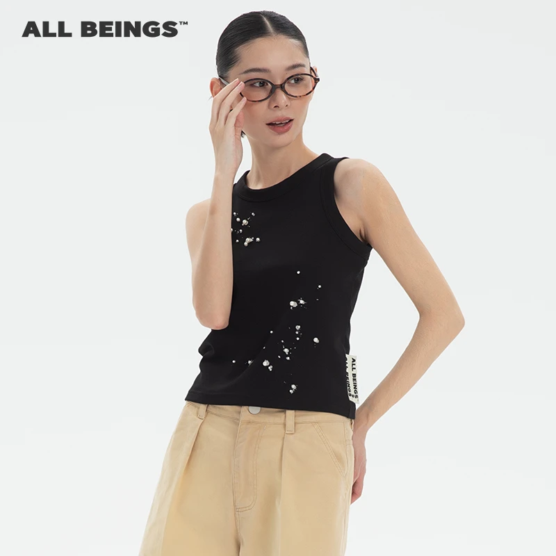 ALL BEINGS【小瑕疵 介意勿拍】泼墨钉珠黑色工字背心