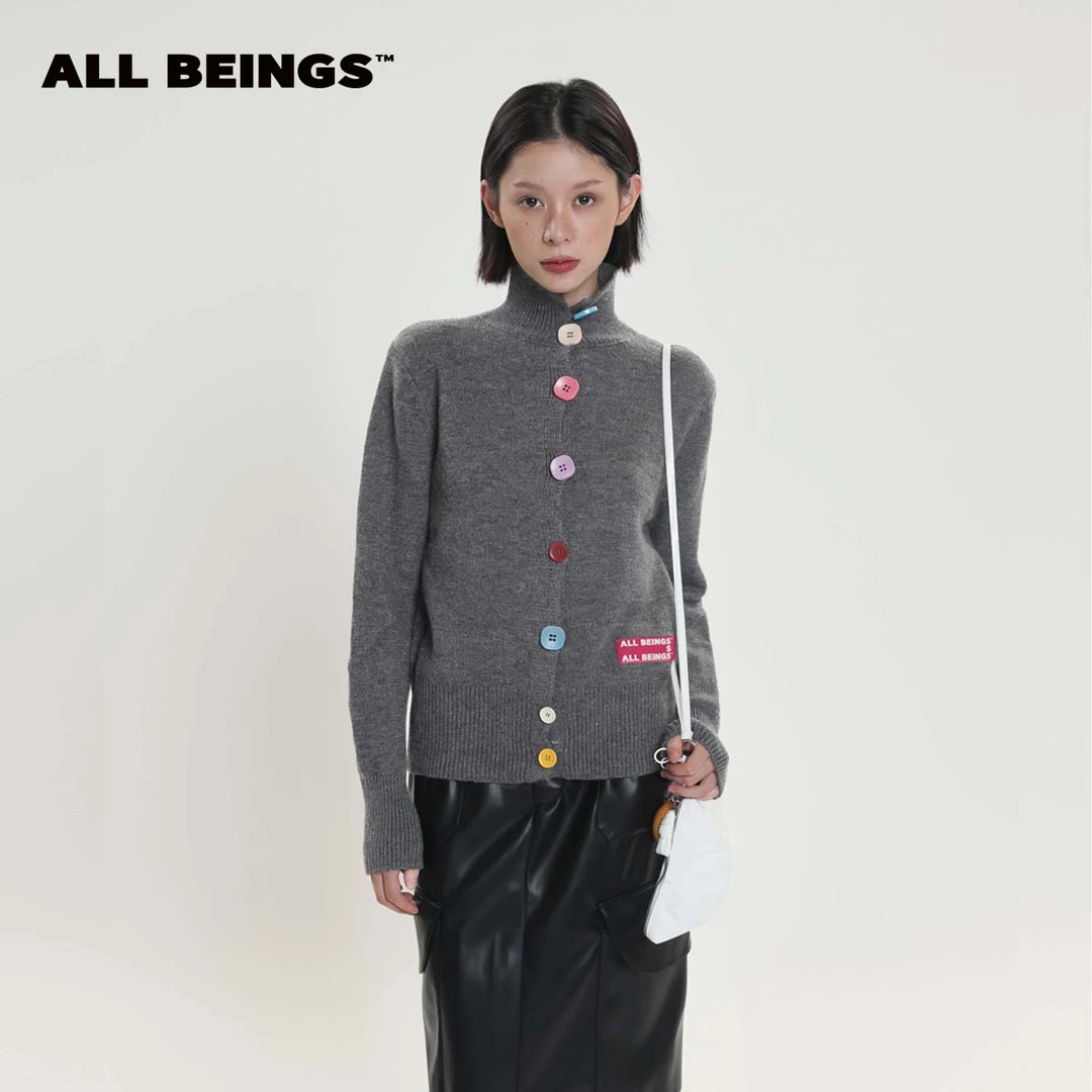ALL BEINGS【王子璇同款】彩扣高领针织羊毛开衫羊毛衫