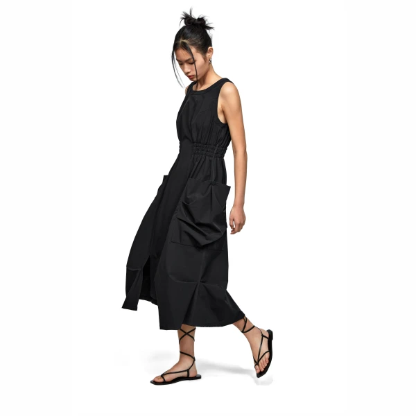 ALLBEINGS 2023SS设计师款轻薄褶皱口袋无袖连衣裙夏季