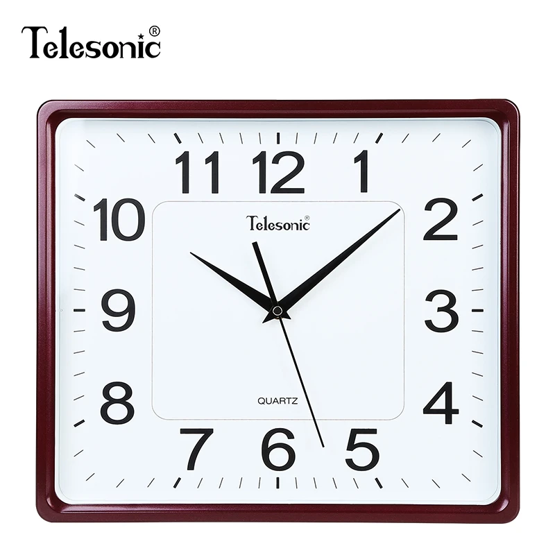 TELESONIC/天王星方形客厅静音挂钟现代办公简约钟表大字居家时钟
