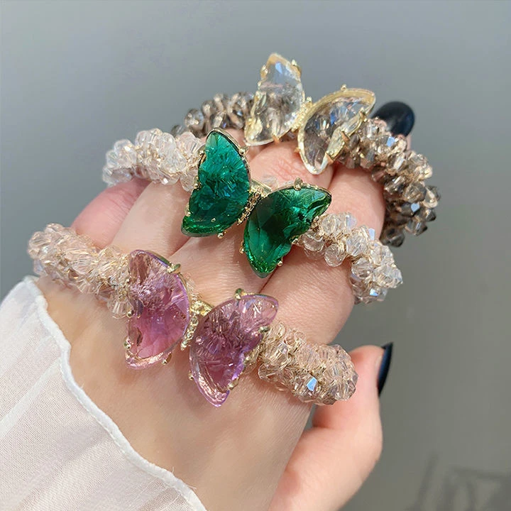 头绳女韩版新款可爱水钻发绳时尚蝴蝶发绳少女马尾丸子发圈发饰品