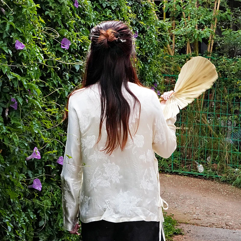 ZT-J0001 [匠人严选] 择藤 蝶恋花真丝上衣（白）