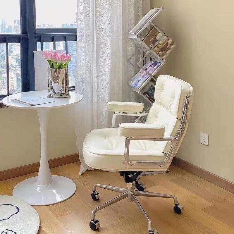 北欧真皮电脑家用人体工学书桌椅卧室高颜值主播网红法式罗宾转椅