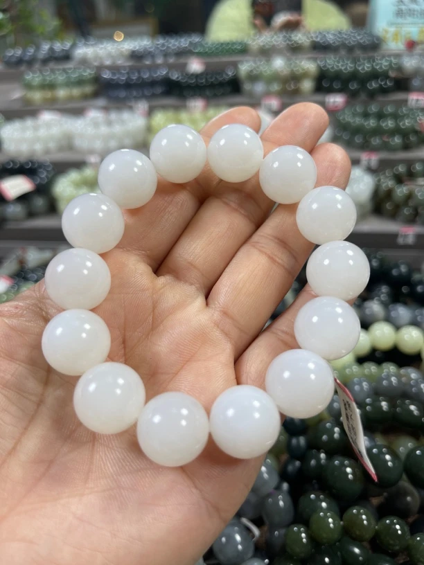 天然和田玉青海野牛沟白玉手串卡16