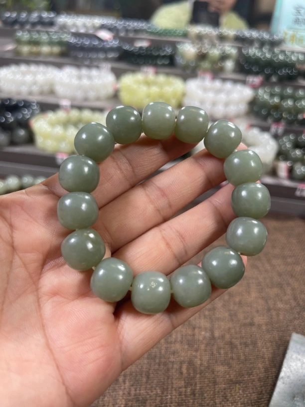 天然新疆和田玉且末蓝老形珠手串卡14