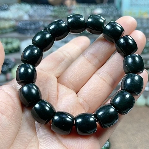 和田玉手链未镶嵌新疆和田黑油青卡14