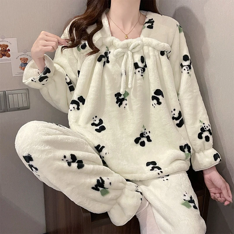 秋冬睡衣女士法兰绒2024年新款珊瑚绒加绒加厚保暖大码家居服套装