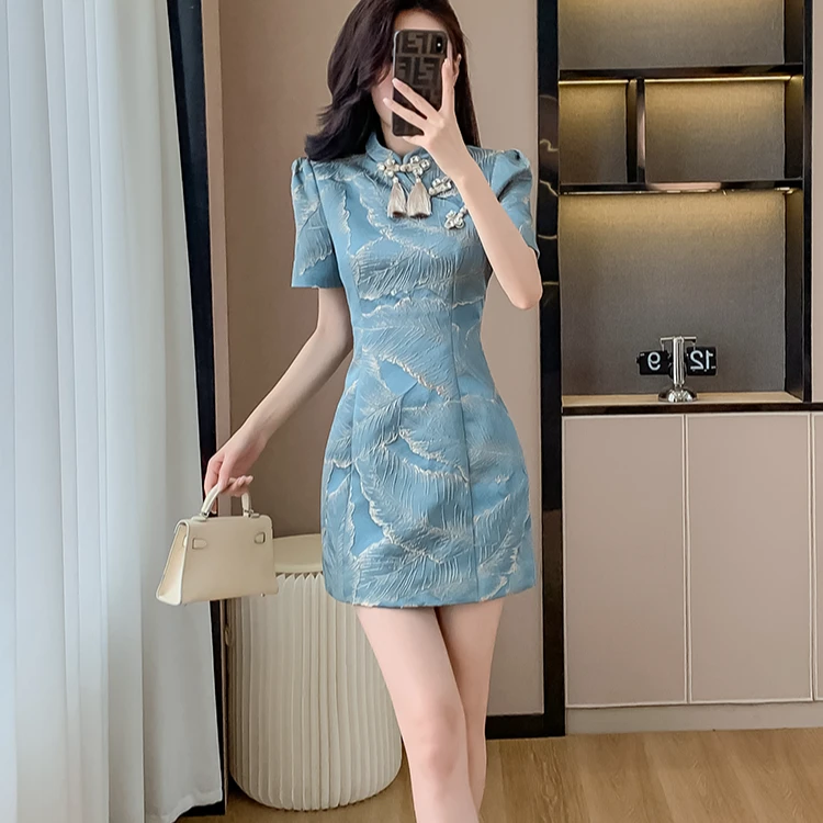 中国风连衣裙高级小个子夏季复古气质高端新款女装中式裙子短款