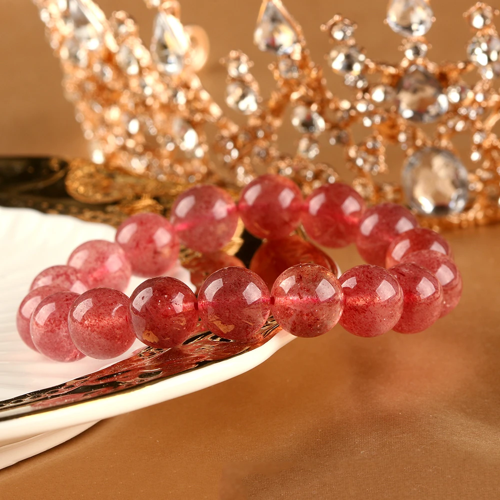 天然草莓晶手串 收藏级鸽血红透体高档宝石气质女款  厂家直销