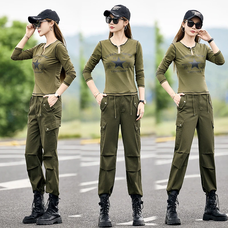 春秋季迷彩服套装女工装时尚显瘦帅气潮牌水兵舞演出工作服装