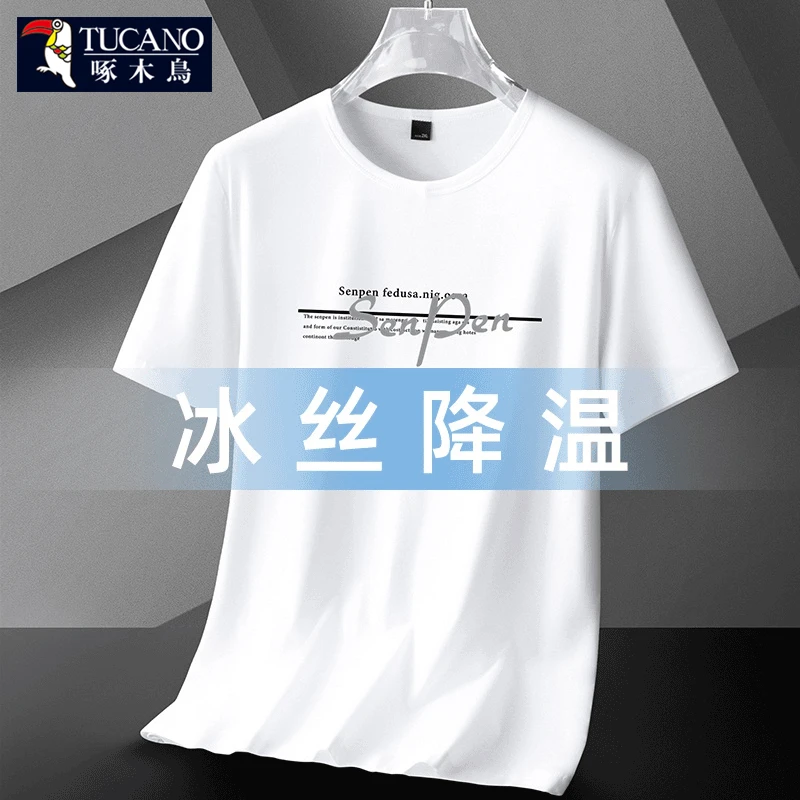 啄木鸟莫代尔冰丝薄款短袖t恤男士夏季半袖圆领速干男款凉感上衣