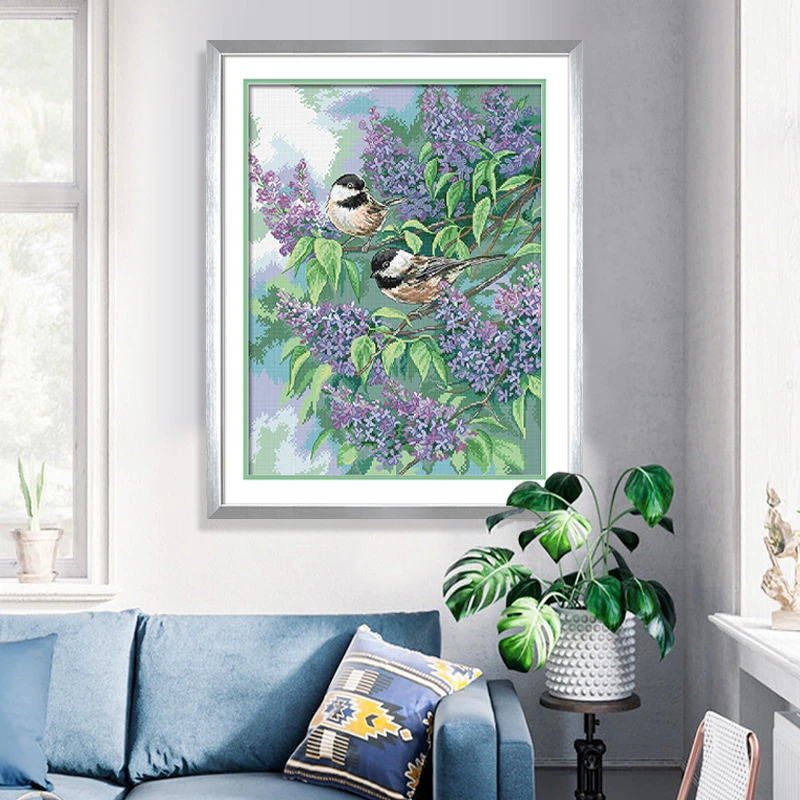 KS十字绣图纸白色紫画满绣37色有勾边手工绣线绣棉线印花清新简约