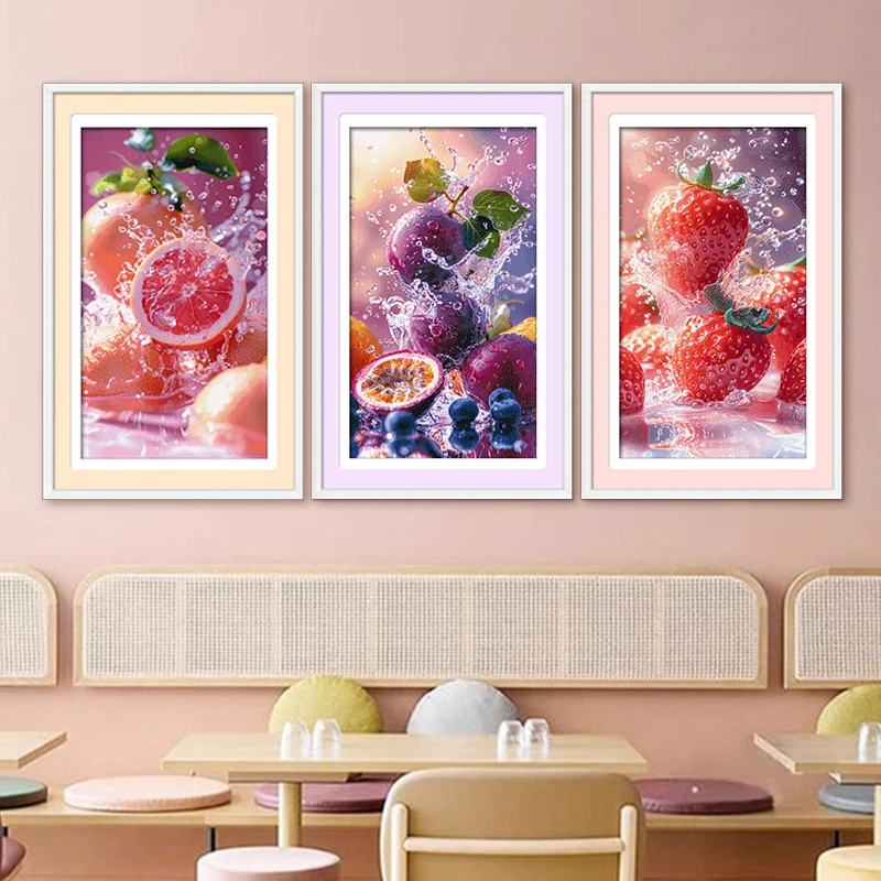 ks十字绣奶油草莓百香果红蜜柚三联画水果自己绣手工DIY棉线