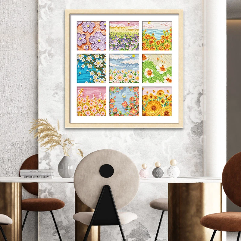 KS十字绣春日颂小花朵九宫格非满绣73色无勾边简约手工绣棉线印花