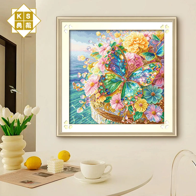 ks十字绣晶莹之美蝴蝶花卉挂画自己绣手工棉线清新印花简约套件