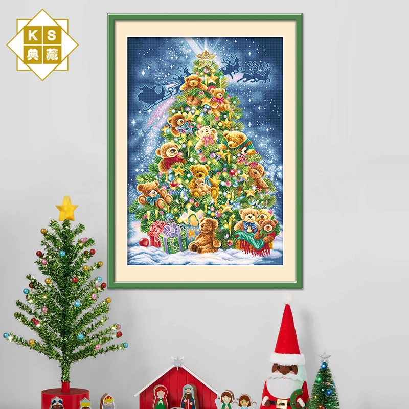 KS十字绣圣诞礼满绣无勾边手工绣棉线印花清新简约套件现代